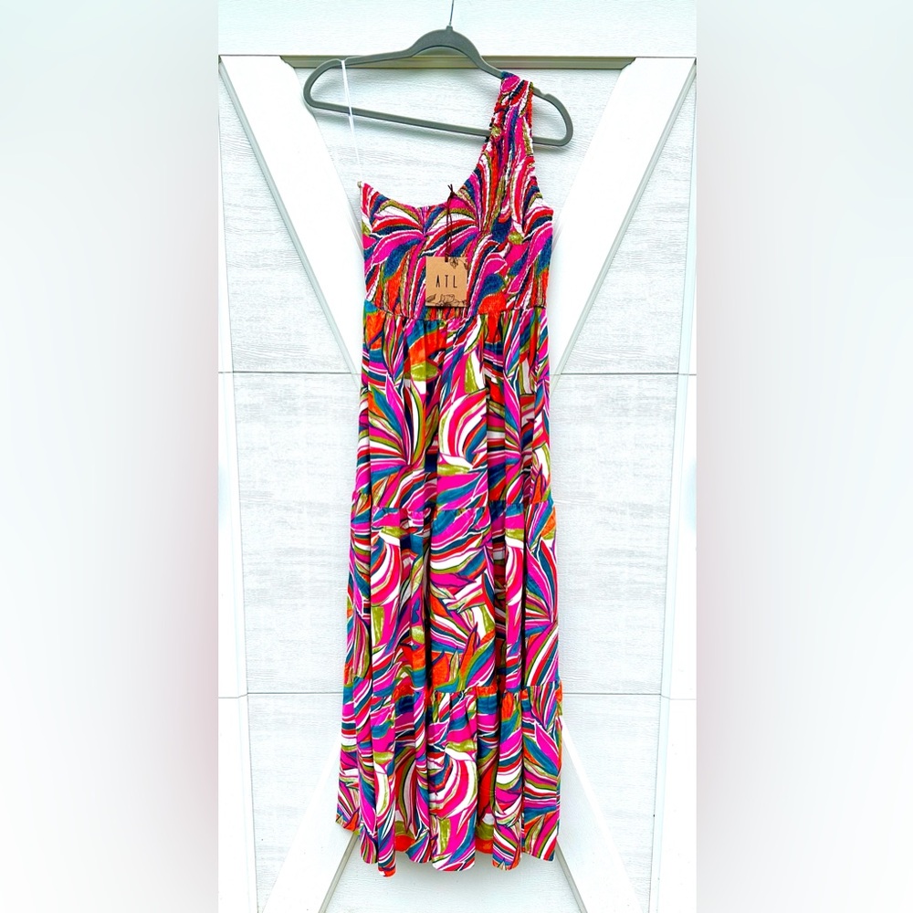 A.T.I. One-Shoulder Multicolor Maxi Dress